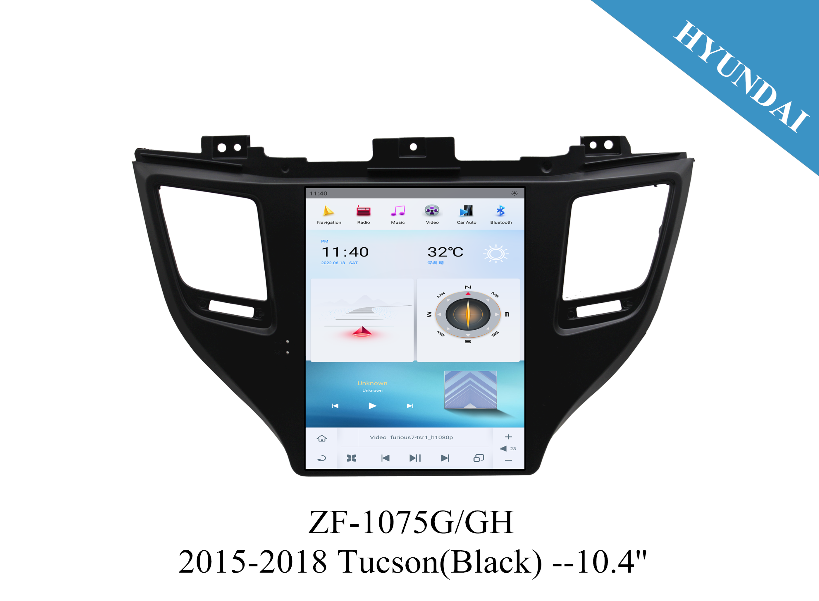 Hyundai 2015-2017 Tucson 10.4 inch Tesla Style Apple CarPlay Android Radio Upgrade